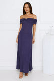 Nikita Off Shoulder Ribbed Maxi Dress Navy