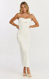 Nikki Midi Dress Scallop Edge Front Split Column Dress in Off White