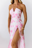 Strawberry Pop Halter Maxi Dress Pink