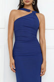 Nightlife Chic One Shoulder Mesh Midi Dress Blue