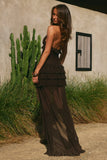 ANNELISE V NECK RUFFLE MAXI DRESS BITTER CHOCOLATE