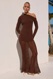 GRETA ONE SHOULDER KNIT MAXI DRESS CHOCOLATE