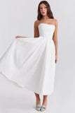 white strapless midi sundress