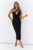 Beachside Town Halter Midi Dress Black