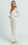 Paula Maxi Dress Lace V Neck Long Sleeve Column Dress in White