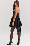 black strapless detachable bow mini dress