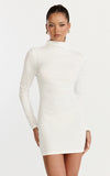 Ruby Mini Dress High Neck Long Sleeve Dress in Off White