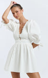 Zandra Mini Dress Puff Sleeve Poplin Dress in White