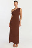 Aurelie Maxi Dress Off Shoulder Column Dress in Chocolate