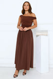 Camellia Charm Off Shoulder Maxi Dress Brown