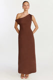 Aurelie Maxi Dress Off Shoulder Column Dress in Chocolate
