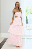 Soft Petal Glow Strapless Maxi Dress Pink