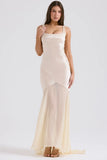 champagne chiffon floor length gown