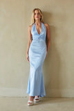 Sage Satin Halter Maxi Dress