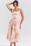peach poppy print cotton midi sundress