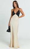 Quincy Maxi Dress Satin Slip Dress in Black Champagne