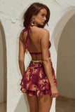 XYLIA HALTER LOW PLUNGE MINI DRESS ELIANA RED