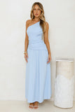 Tranquil Vibe One Shoulder Maxi Dress Blue