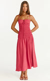 Eloise Midi Dress Shirred Bodice Split Leg A Line Dress in Rose