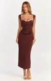 Kenna Maxi Dress Gathered Bust Tucked Waist Dress in Chocolate