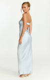 Zaya Midi Dress Strapless Satin Slip Dress in Pale Blue