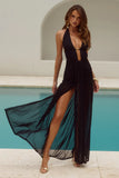 ADRIANNA PLUNGE RUCHED MAXI DRESS BLACK