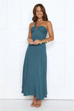 Glossed Edge One Shoulder Maxi Dress Teal