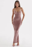 soft pink velvet midi dress