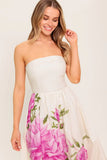CAUGHT IN THE BREEZE STRAPLESS FLORAL MAXI DRESS