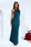 Hot Girl Soirée Halter Satin Midi Dress Teal