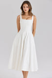 white stretch cotton midi sundress