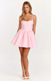 Louisa Mini Dress Boned Bodice Lace Up Back Dress in Soft Pink