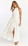 Anya Midi Dress Halter Neck Ruched Drop Waist Dress in White