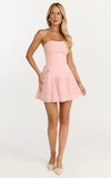 Penny Mini Dress Strapless Corset Bodice Floral Embellished Godet Dress in Soft Pink