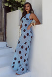 TERA HIGH NECK MAXI DRESS SKY BLUE CHOC POLKA