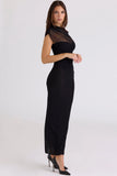 black draped mesh maxi dress