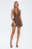 Social Glow Halter Polka Dot Mini Dress Brown