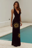 YASMINA PLUNGE COWL KNIT MAXI DRESS BLACK