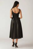 PEARL TRIM BLACK SATIN MIDI DRESS FINAL SALE