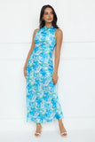 Ocean Spark Satin Maxi Dress Blue