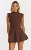 Becky Mini Dress High Neck Sleeveless Fit And Flare Dress in Chocolate