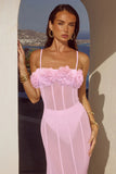DEMI SHEER FLOWER TRIM MAXI DRESS MUSK