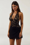 LINA HALTER DRAPED MINI DRESS BLACK