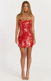 Saffron Mini Dress Cowl Neck Sequin Dress in Burnt Orange