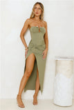 Caviar Please Strapless Midi Dress Olive