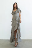 Kora Ruffle Maxi Dress in Olive