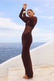 ROMY SLEEVED RUCHED MAXI DRESS BITTER CHOCOLATE