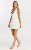 Leilani Mini Dress Plunge Gold Hardware Fit and Flare Dress in White