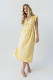Barb Pleated Midi Dress in Yellow