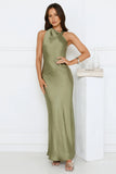 Glow Up Gal Satin Maxi Dress Green